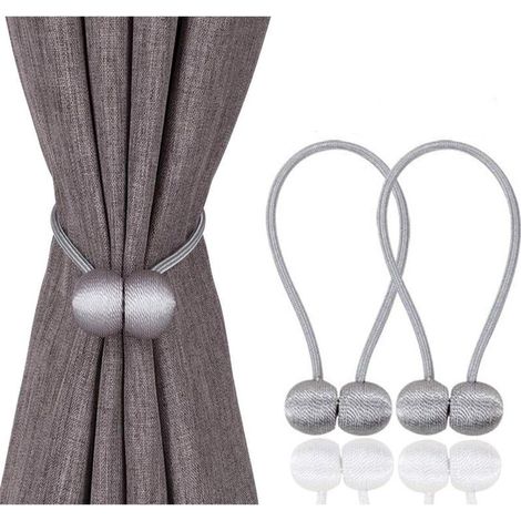 YMYNY Embrasses de rideaux magnétiques à clipser - Supports pour embrasses de fenêtre pour la maison et le bureau, attaches décoratives en corde, design classique, gris, 1 paire (1/4)