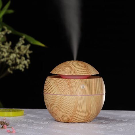 Mini-Aroma-Diffusor 130 ml, 5V USB-Ultraschall-Luftbefeuchter, farbenfrohes Holzdesign, kompakter Aromanebel-Diffusor (1/5)