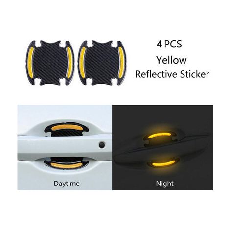 Lot de 4 autocollants réfléchissants jaunes pour poignées de porte de voiture, protection de cuvette de porte. (1/5)