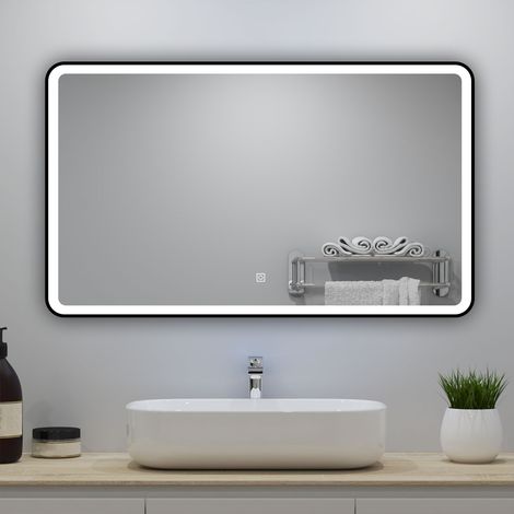 Ocean miroir lumineux 100x60cm avec Anti-buée + 3 Couleurs + Dimmable, Miroir salle de bain