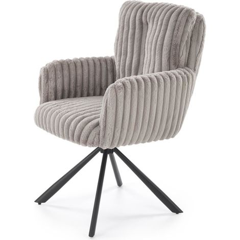 Chaise grise design en velours côtelé avec pieds en métal Nuvem (1/5)
