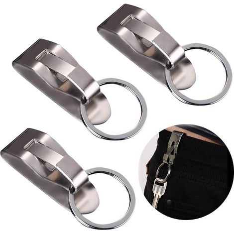 Porte-clés Ceinture, 3 Pièce Clip-Ceinture Clip Holder Porte-clés Hommes Acier Inoxydable Détachable Porte-clés, Clip Ceinture Porte Cle, Argent, (1/5)