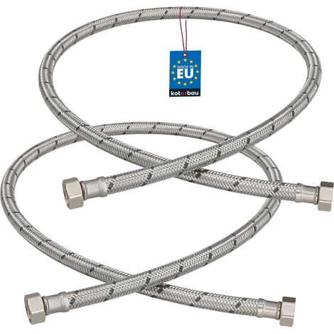 KOTARBAU® Lot de 2 Flexible Robinet 3/8"x3/8" - Tuyau Robinet 100cm - Acier Inoxydable - Rallonge Robinet Cuisine Flexible - Tuyau Robinet Cuisine Flexible - Tuyau Flexible Plomberie - Argent (1/4)