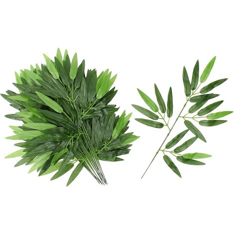 Lot de 20 feuilles de bambou artificielles, faux bambou vert avec longue tige, plante de verdure pour hôtel, maison, étagère, mur, ferme, forêt en bambou (1/5)