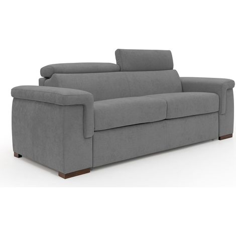 Giunone Schlafsofa mit 18 cm hoher Matratze und verstellbaren Kopfstützen aus wasserfestem Stoff T02 200 cm (mat.120x197) grau