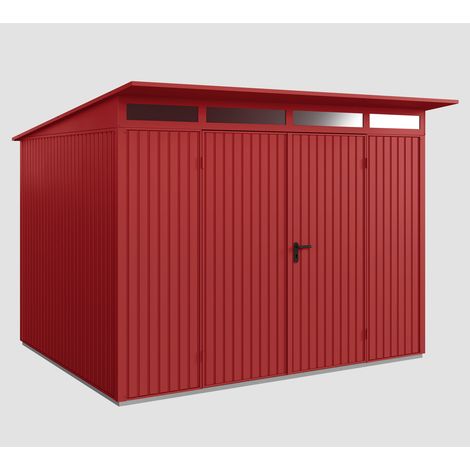 Hörmann Ecostar Metall-Gerätehaus Trend mit Pultdach Typ 3, 313 x 283 cm, purpurrot, 7,2 m², 2-flüglige Tür