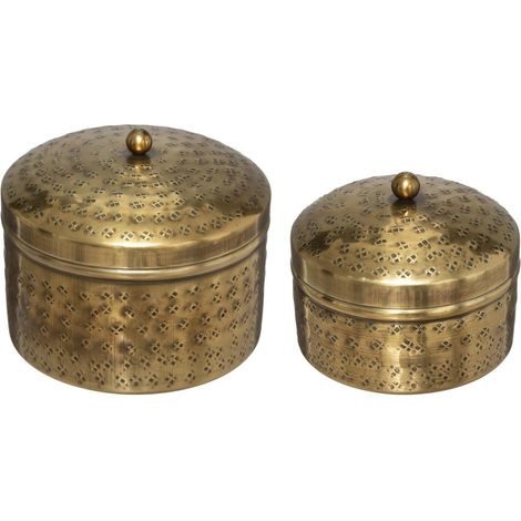 Lot de 2 Boîtes déco en Métal doré martelé - Atmosphera (1/4)