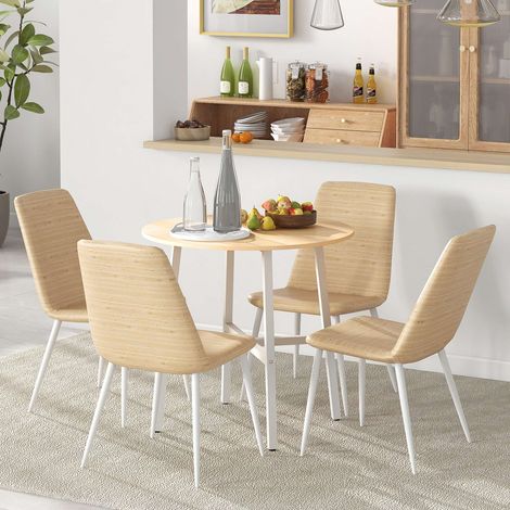 Table à manger ronde Ø80 cm pour 4 personnes, table de cuisine moderne en bois naturel et métal, meuble salle à manger salon, 80 x 80 x 76 cm (1/5)