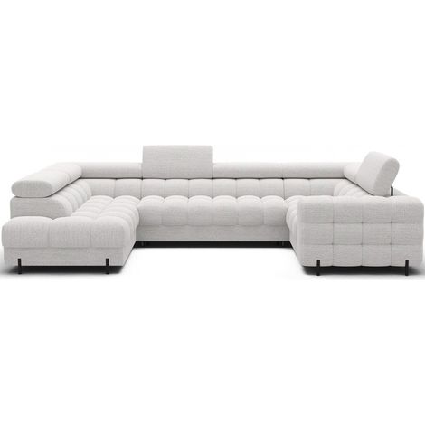 Canapé panoramique convertible FACTORY 3 places blanc – angle gauche avec coffre (1/5)