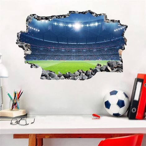 Sticker Mur 3D Football - 89 cm x 59 cm - Pour Chambre Enfant Garçon Salle De Jeu - Vinyle Non Toxique - 1 Pièce (1/5)