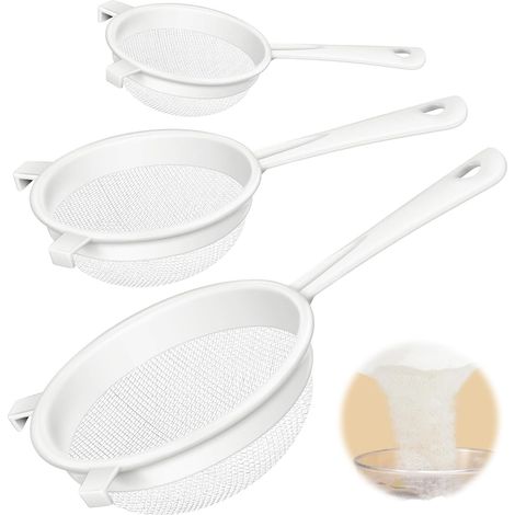 3 Pièces passoire plastique Passoire Cuisine entonnoir cuisine égouttoir Vec Poignée et Trou D’Accroche, pour et Légumes, Tamis à Riz Filtrer Le Jus, Le Café, Miel Blanc (1/5)
