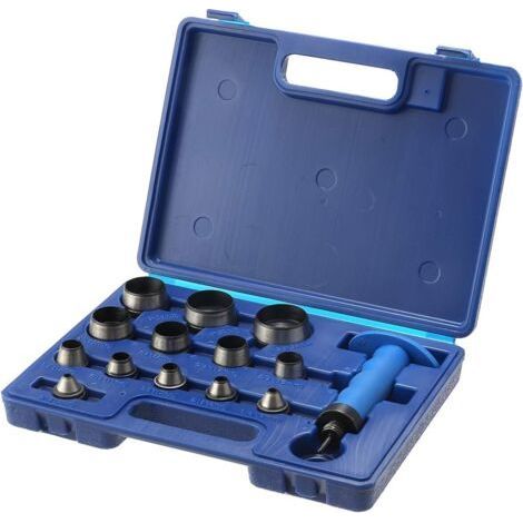 Vakuum-Jeu de 14 emporte-pièces creux, emporte-pièces professionnels pour cuir de 5 à 35 mm avec poignée de serrage pour le travail du cuir, les joints en caoutchouc pour ceintures, les bracelets de m (1/5)