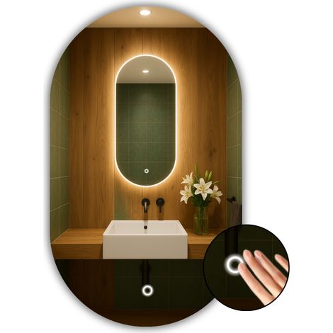 Ovaler LED-Spiegel 60x100 mit Berührungsschalter, wasserdicht IP65 LUNA