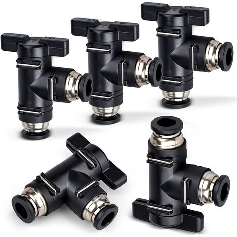 5 Pcs Raccord rapide, Vanne à bille pneumatique 12mm, Contrôle de débit d'air, Tuyau PU Nylon PE, Industrie automatique (1/5)