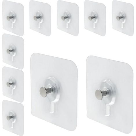 Lot de 10 crochets muraux autocollants sans clous, 60 x 60 mm, étanches, pour salle de bain, cuisine, maison et bureau, pour suspendre miroirs, tableaux et clés (1/5)