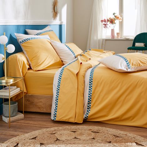 Parure de lit percale de coton ROMY AMBRE Taie 65x65 cm 140x200 cm (1/5)
