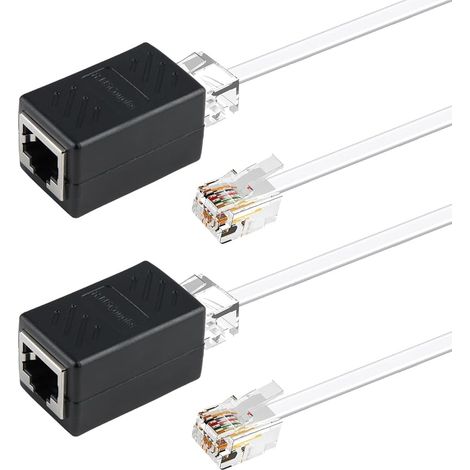 Lot de 2 adaptateurs RJ45 vers RJ11, noirs, convertisseur RJ45 8P8C vers RJ11 6P4C + connecteur d'extension pour modem ADSL et câble téléphonique, compatible avec les téléphones et fax analogiques, si (1/5)