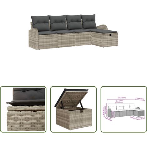 Terrassensofa -  Sofa Set mit Kissen mit Speicher Hellgrau Poly-Rattan (1/5)