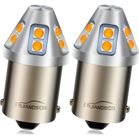 2 Pack 1156 Amber Yellow 6-30V BA15S 7506 6V 12V 24V LED Bulbs for Reverse Light Turn Signal Tail Lights for Cars, Motorcycles, Trucks, Non-Polarity (1/5)