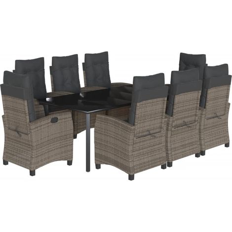 Maison Exclusive - 9-tlg. Garten-Essgruppe mit Kissen Grau Poly R