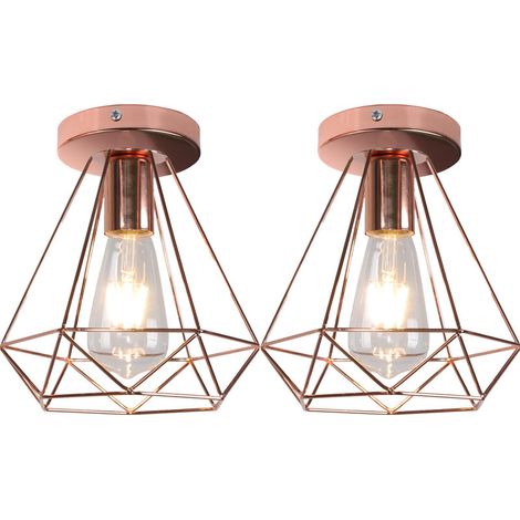 2PCS Lampe de Plafond 20cm Diamant Plafonnier Cage en Métal Doré Rose Luminaire pour Balcon Couloir Entrée (1/5)