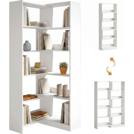 HOMCOM estantería expandible 5 niveles, giratoria 350°, ancho ajustable, convertible en l, recta o compacta para salón, estudio 111,5x23,8x163,7 cm (1/5)