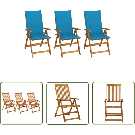 The Living Store Klappbare Gartenstühle 3 Stk. mit Auflagen Massivholz Akazie - Holz Gartenstühle - Klappbarer Gartenstuhl - Gartenmöbel Set - Outdoor Möbel - Balkonmöbel (1/5)
