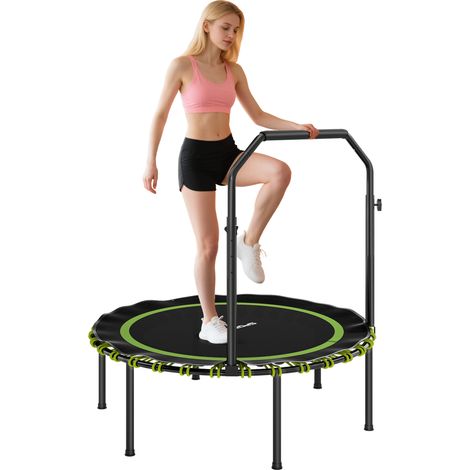 40 Inch Foldable Fitness Trampoline with Handle for Home Gym - Green Rebounder for Cardio and Fun Workouts