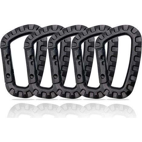 Set of 5 plastic D-shaped carabiners - Black (1/5)
