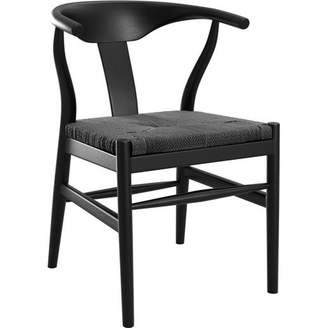 Aries Dining Chair (Set of 2) - Rattan/Beech - L55 x W53 x H75 cm - Black/Black