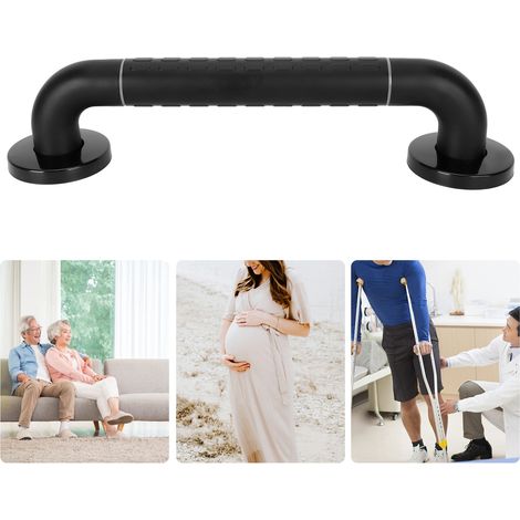 Haltegriff für Bad/WC – Handstützgriff – 38 cm, schwarz – Kunststoff mit Metallinnenrohr – Leuchtstoffröhre – Tragkraft 300 kg – 8 Schrauben und Dübel inklusive (1/5)