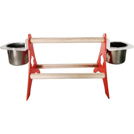 Perchoir pour perroquet, support en bois pour oiseau de compagnie avec 2 mangeoires (1/4)