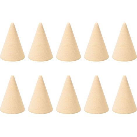 50 x 35 mm Kegelförmiger Ringhalter aus Naturholz, 10er-Packung, unbemalte Holzkegel für Schmuckpräsentation und DIY-Bastelarbeiten, Braun (1/5)
