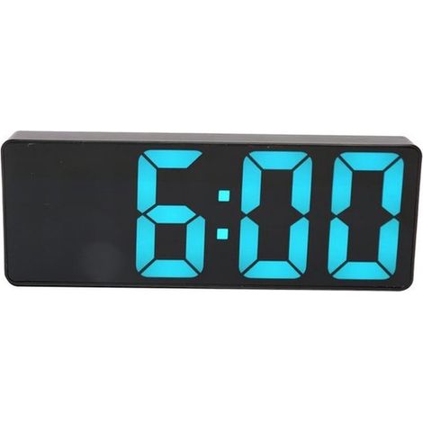 LED-Digitalwecker, batteriebetrieben, USB-Anschluss, Spiegeluhr, großes blaues Digitaldisplay mit Temperaturanzeige, fürs Schlafzimmer (1/5)