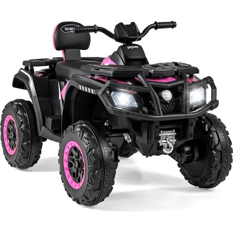 Costway – Quad électrique pour enfants 24V – 2 places – 4 moteurs – Démarrage progressif – Suspension tout-terrain – Lumières LED – Rose (1/5)