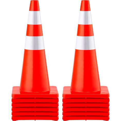 Cônes de Signalisation, 73 cm, Lot de 12, PVC Orange avec 2 Bandes Réfléchissantes et Base Alourdie, pour Contrôle de la Circulation, Stationnement et Écoles (1/5)