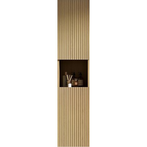Armoire murale 160cm, 2 portes + 1 compartiment ouvert, finition bois Corolla, pour petits espaces.