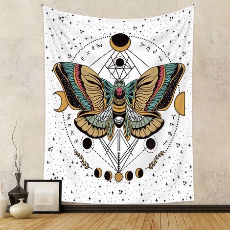 Tissu de fond pour tapisserie, tissu décoratif, tapisserie bohème, tapisserie papillon 100 x 150 cm (1/2)