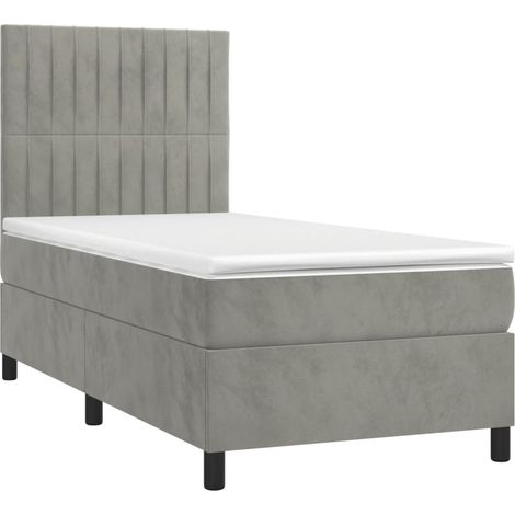 Estructura de cama LED con cabecero con somier colchón 80x200cm tela terciopelo gris claro TDL0208495