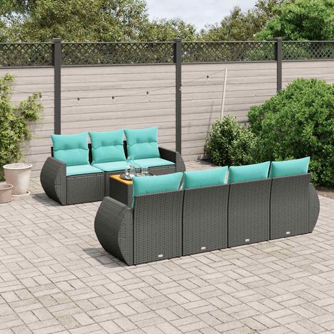8-teiliges Gartensofa-Set mit Kissen, schwarzes Polyrattan (1/5)