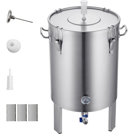 Marmite de brassage en acier inoxydable 304, fermenteur seau 60 L pour bière, cuve de fermentation avec couvercle, poignée, robinet, vanne et thermomètre (1/5)