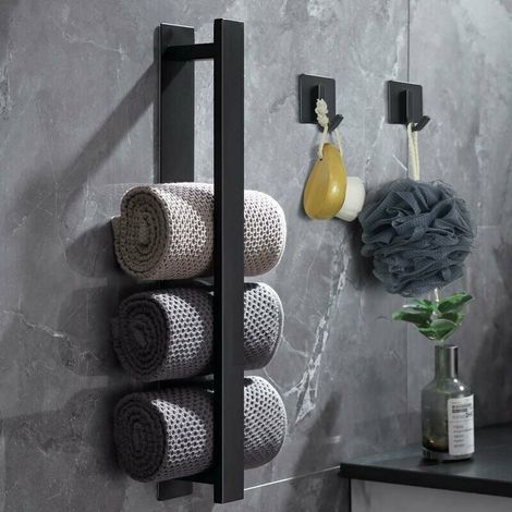 Porte serviette sans perçage, porte serviette noir, porte serviette salle de bain, porte serviette invité, porte serviette mural inox mat, porte serviette bain. (40cm (1/4)