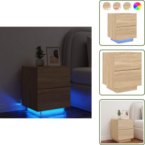 Nachttisch mit LED-Leuchten Sonoma Eiche Holzwerkstoff - Nachttisch - Holzwerkstoff - Wohnzimmer - Schlafzimmer - Beleuchtung