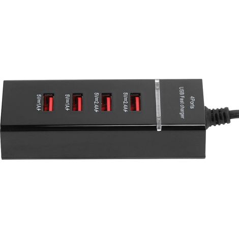 Chargeur de Bureau Universel 4 Ports USB 3A pour Téléphone - Câble 1,5 m - Noir - EU 100‑240V avec Emballage (1/5)