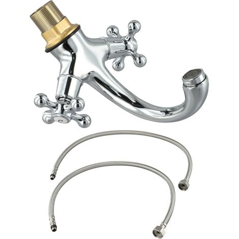 Robinet pour vasque, laiton, chromé, 2 poignées, pour lavabo (1/5)