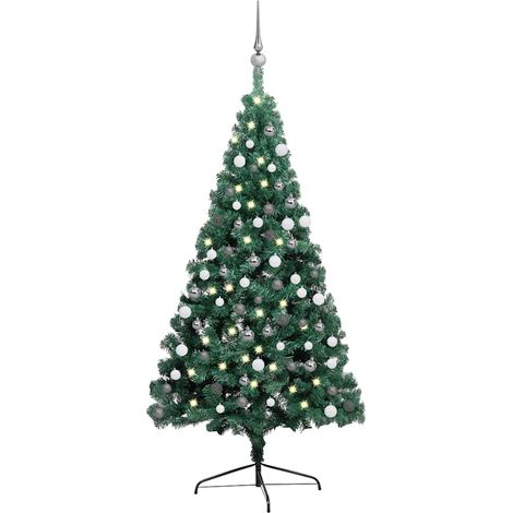 Künstlicher Halb-Weihnachtsbaum Beleuchtung Kugeln Grün 210 cm