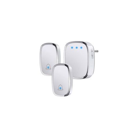 Sonnette sans Fil Extérieur Étanche IP44, Sonnette de Porte 300 Mètres, Kit de Carillon avec LED Flash, 2 Émetteurs et 1 Récepteur, 5 Niveaux de Volume, 36 Mélodies (1/5)