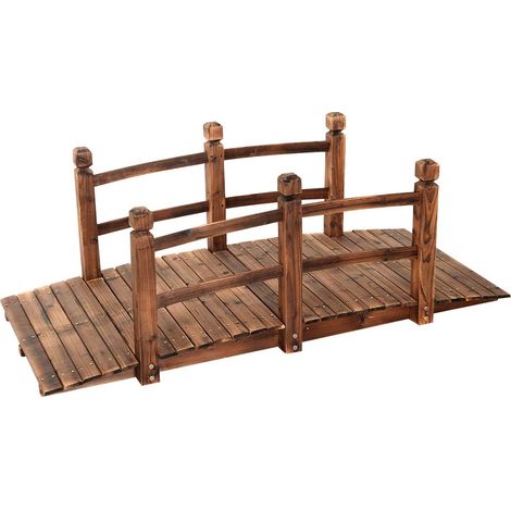 Goplus – Pont de jardin en bois massif 150 x 67 x 55 cm – Capacité 100 kg – Avec main courante – Décoration extérieure élégante