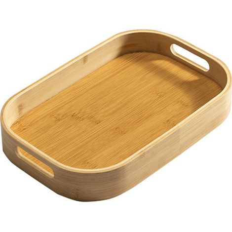 Plateau de service en bambou massif, petit format, forme rectangulaire, usage décoratif (1/4)