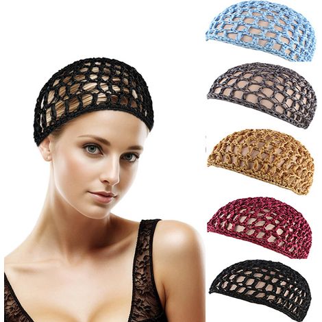 Lot de 5 filets à cheveux tricotés – Maille rayonne – Bonnet snood – Pour dormir – Accessoire de cheveux confortable pour femmes (1/2)